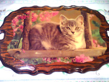 Vintage 1960-70s Art Decor Cat in the Flower Bed (Cats) Wood Plaque 23 1/4 X 15