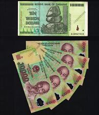 10 Trillion Zimbabwe Dollars AA 2008 + 5 x 10,000 Vietnam Dong Authentic w/ COA picture