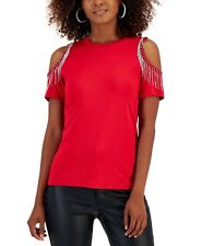 INC International Concepts Womens Rhinestone Cold Shoulder Top Real Red M picture