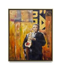 NY Art-Original Oil Painting of a Musician on Canvas 20x24 Framed picture