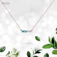 Authentic Swiss Blue Topaz Necklace 14k Solid Gold 0.09 Ct Diamond Necklace picture