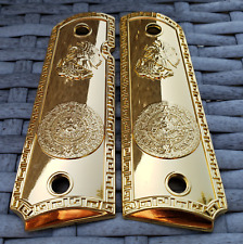 Luxury For 1911 Grips PISTOL GRIPS Full Size 45 Commander Gold Nickel Plated  picture