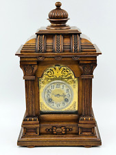 Junghans Antique German Chiming Carved Oak Wooden Brass Mantle Clock Edwardian picture