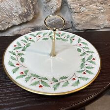 Lenox Holiday Holly Berry Collection Serving Dessert Tray Plate Handle 10 3/4 In picture