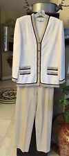 St. John Marie Gray Suit Off White Gold Metalic Black Trim Size 8 Pants Small picture