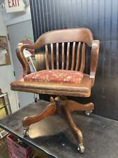 Antique Oak Wood Swivel Office Bankers Chair Padded 1940s  Western Decor Chair picture