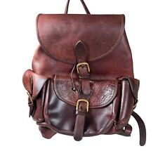 Vintage ROBERT CHEAU Leathercraft Brown Saddle Leather Brass Backpack USA Made picture