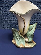 VINTAGE MCCOY ART POTTERY SINGLE CALLA LILY VASE White with GREEN LEAVES 8