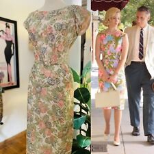 Vintage 1950s Betty Draper Floral Beaded Belted Spring Pencil Dress VLV S 36 26 picture