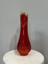 Vintage LE Smith Glass Flame Pineapple Butt Amberina Swung Vase 12” Tall MCM picture