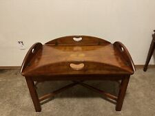 Vintage Hekman Butlers Tray Table Mahogany Coffee Table w/ Pinwheel Inlay picture