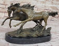 Handcrafted Bronze Statue: Two Large Stallions Horses by B.C. Zhang, Signed Art picture