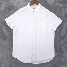J Crew Shirt Mens L White Irish Linen Baird McNutt Short Sleeve Button Classic picture