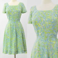 70s Vintage Women's M Abstract Print Fit & Flare Dress Square Neck picture