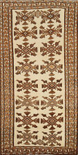 Vintage Ivory Geometric Balouch Runner Rug 3x7 Wool Hand-knotted Tribal Carpet picture