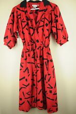 Vintage Walden Petite Women's Red & Black Dash 80's Polyester Dress Size 8P picture