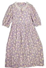 Laura Ashley Vintage Summer Dress 8 Cotton Lace Collar Lilac Pink Floral Pockets picture