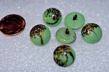 VINTAGE 6 LIGHT GREEN GLASS BUTTONS 14.5mm • PAINTED FLORAL DESIGN * ROUND  picture