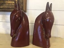 Set of 2 Anette Edmark Style Horse Bookends Terracotta Red Ceramic Glazed picture