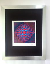 VICTOR VASARELY + SIGNED GEOMETRIC ABSTRACT PRINT FROM 1970 + NEW FRAME 14x11in. picture