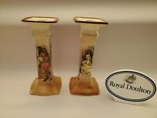 Antq c.1911 Royal Doulton Series Ware Sir Roger De Coverley D3418 Candle Sticks  picture