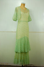 Vintage 1930s Mint Green Netted Lace Bias Cut Dress with Bolero Jacket Set XS picture