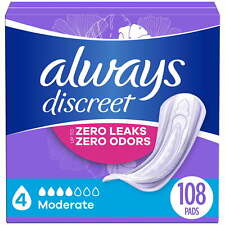 Always Discreet Incontinence Pads, Moderate Absorbency, Regular Length, 108 CT picture