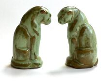 Frankoma Pottery Prairie Green Puma Cats Salt & Pepper Shakers Ada Clay 1940s picture