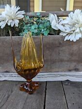 Vintage MCM Viking Glass Amber Stretch Vase picture