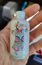 Antique Porcelain Chinese Snuff Bottle Famille Rose Calligraphy Qing Boy picture
