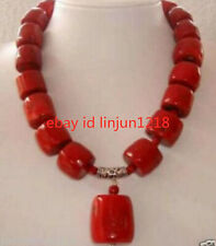 Natural Amazing Red Coral Cylinder Beads Gemstone Necklace 18