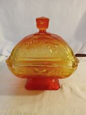 Vintage Jeanette Acorn Pattern Glass Jar/Box/Candy Dish in Amberina  picture