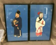 Lot of Two Antique Chinese Padded Silk Immortal Figures Framed picture