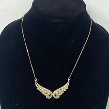 Vintage Avon Gold Tone Rhinestone Angel Wings Necklace picture