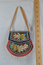 antique native American beaded bag Iroquois upper NY red blue sm 5x5 authentic picture