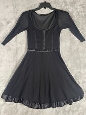 Vintage Betsy Johnson Black Dress Size S Sheer Sleeves Skirt Hook Eye Front picture