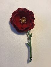 VTG Rare Statement Crown Trifari Red Rose Brooch Pin On Stem 3” Estate Beauty picture
