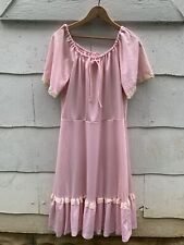 Vintage 1970’s Day Dress Women’s 18.5 Pink ALine Midi Ruffle Hippy picture