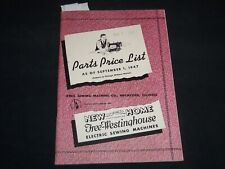 1947 FREE WESTINGHOUSE ELECTRIC SEWING MACHINE CO. PARTS PRICE LIST - J 9163 picture