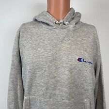 Champion Embroidered Script Logo Hoodie Sweatshirt Vtg 90s Grey Size L picture
