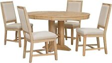 5-Piece Solid Wood Dining Set Extendable Round Table and 4 Upholstered Chairs  picture