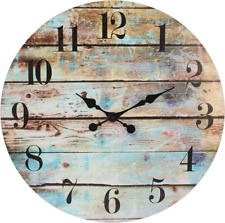 Vintage Farmhouse Wooden 23 Inch Round Battery Operated Hanging Wall Clock picture