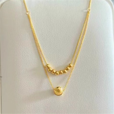 Real Au750 Pure 18K Yellow Gold Chain Thin Beads Wheat Link Necklace 17.9inch picture