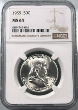 1955 Franklin Half Dollar Bugs Bunny Die Crack NGC MS64 50C Blast White Silver picture