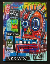 Rare Jean Michel Basquiat Painting Large Stretched on Canvas Signed 40 x 30 inch picture