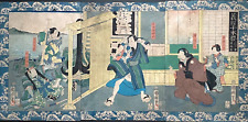 Ukiyo-e UTAGAWA KUNITERU Japanese Woodblock Print Triptych Original Large AB109 picture