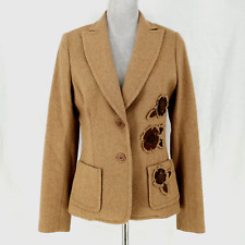 Philippe Adec Beige Jacket 6 Womens Herringbone Floral Applique Lined Buttons picture