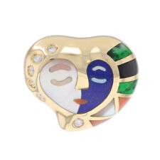 Asch Grossbardt Multi-Stone Heart Face Slide Pendant Yellow Gold 14k Inlay.18ctw picture