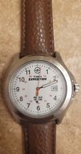 Vintage Timex Expedition Indiglo New Brown Leather  White Face Wristwatch ... picture