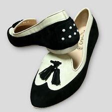 Tod's Women's 9 Black/White Slip On Driving Shoes Loafers Tassel 39A Made Italy picture